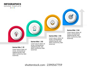 Plantilla de infografía con iconos y 4 opciones o pasos. Escalera. Se puede utilizar para diseño de flujo de trabajo, diagrama, diseño web. Ilustración del vector