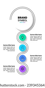 Infographic template with icons and 4 options or steps. Vertical line. Can be used for workflow layout, diagram, banner, webdesign. Vector illustration