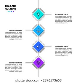 Infographic template with icons and 4 options or steps. Squares connected by a line. Can be used for workflow layout, diagram, banner, webdesign. Vector illustration