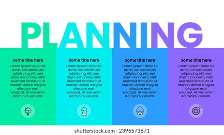 Infographic template with icons and 4 options or steps. Planning. Can be used for workflow layout, diagram, banner, webdesign. Vector illustration