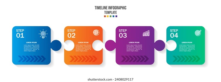 Plantilla de infografía con iconos y 4 opciones o pasos. Rompecabezas. Se puede utilizar para diseño de flujo de trabajo, diagrama, banner, diseño web.