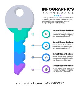 Plantilla infográfica con iconos y 4 opciones o pasos. Clave. Se puede utilizar para el diseño del flujo de trabajo, diagrama, banner, diseño web. Ilustración de vector