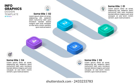 Infographic template with icons and 4 options or steps. Isometric linka. Can be used for workflow layout, diagram, webdesign. Vector illustration