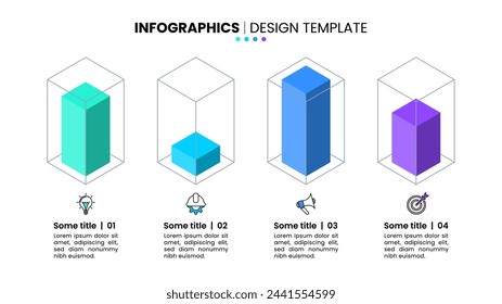 Infographic template with icons and 4 options or steps. 3d columns. Can be used for workflow layout, diagram, banner, webdesign. Vector illustration