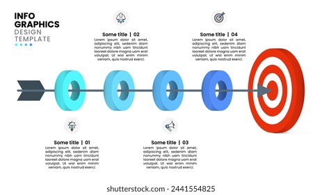 Infographic template with icons and 4 options or steps. Dartboard. Can be used for workflow layout, diagram, banner, webdesign. Vector illustration