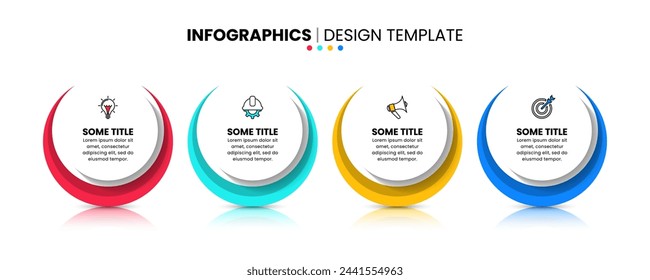 Infographic template with icons and 4 options or steps. Standing circles. Can be used for workflow layout, diagram, banner, webdesign. Vector illustration