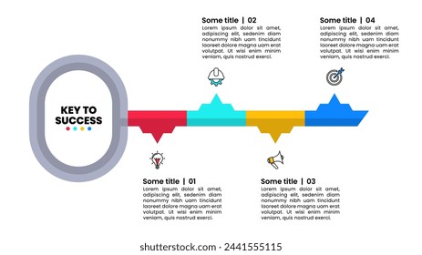 Infographic template with icons and 4 options or steps. Key to success. Can be used for workflow layout, diagram, banner, webdesign. Vector illustration