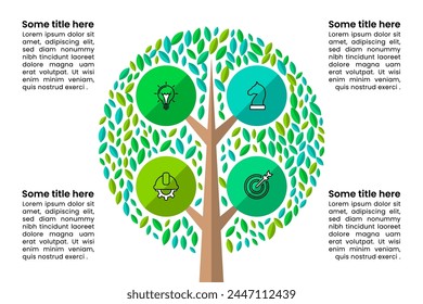 Plantilla infográfica con iconos y 4 opciones o pasos. Abstractas árbol. Se puede utilizar para el diseño del flujo de trabajo, diagrama, Anuncio, diseño web. Ilustración vectorial