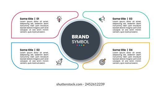 Infografische Vorlage mit Symbolen und 4 Optionen oder Schritten. Kann für Workflow-Layout, Diagramm, Banner, Webdesign verwendet werden. Vektorillustration
