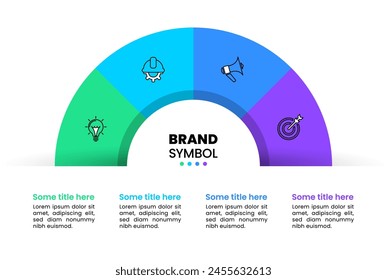 Plantilla infográfica con iconos y 4 opciones o pasos. Semicírculo. Se puede utilizar para el diseño del flujo de trabajo, diagrama, Anuncio, diseño web. Ilustración vectorial