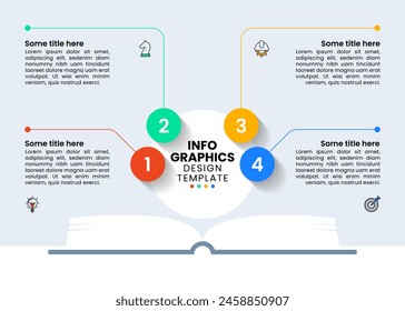 Infographic template with icons and 4 options or steps. Open book. Can be used for workflow layout, diagram, banner, webdesign. Vector illustration