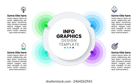 Infographic template with icons and 4 options or steps. Glowing circles. Can be used for workflow layout, diagram, banner, webdesign. Vector illustration