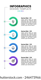 Infographic template with icons and 4 options or steps. Vertical line. Can be used for workflow layout, diagram, banner, webdesign. Vector illustration