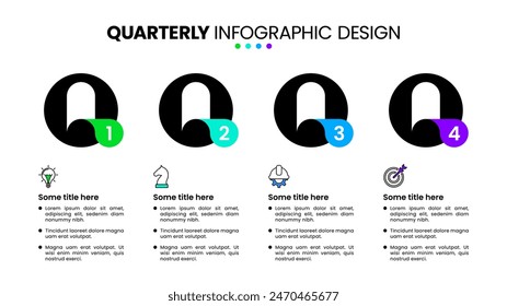 Infographic template with icons and 4 options or steps. Quarterly chart. Can be used for workflow layout, diagram, banner, webdesign. Vector illustration