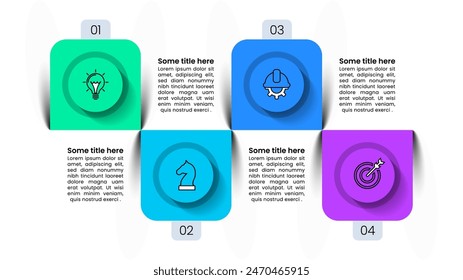 Infographic template with icons and 4 options or steps. Squares. Can be used for workflow layout, diagram, banner, webdesign. Vector illustration