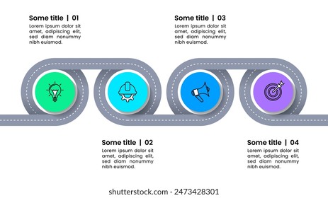 Infographic template with icons and 4 options or steps. Road. Can be used for workflow layout, diagram, banner, webdesign. Vector illustration