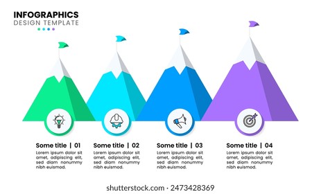 Infographic template with icons and 4 options or steps. Mountains. Can be used for workflow layout, diagram, banner, webdesign. Vector illustration