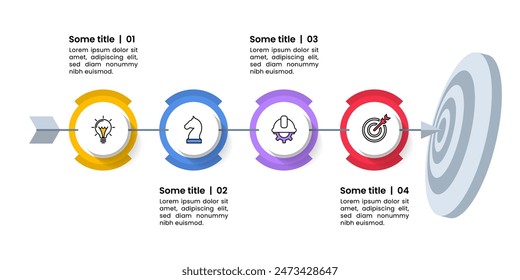 Plantilla infográfica con iconos y 4 opciones o pasos. Flecha. Se puede utilizar para el diseño del flujo de trabajo, diagrama, Anuncio, diseño web. Ilustración vectorial