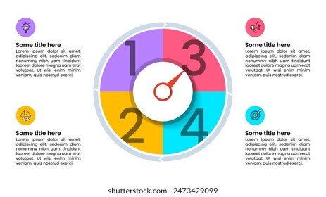 Infografische Vorlage mit Symbolen und 4 Optionen oder Schritten. Zeiger. Kann für Workflow-Layout, Diagramm, Banner, Webdesign verwendet werden. Vektorillustration