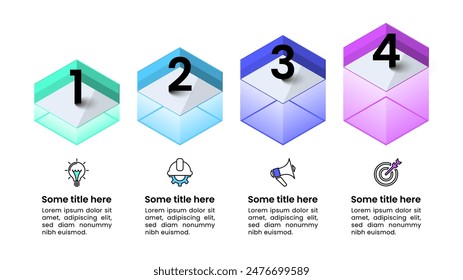 Infographic template with icons and 4 options or steps. Isometric squares. Can be used for workflow layout, diagram, banner, webdesign. Vector illustration