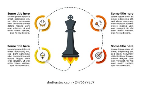 Infographic template with icons and 4 options or steps. Chess king. Can be used for workflow layout, diagram, banner, webdesign. Vector illustration