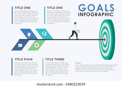 Plantilla infográfica con iconos y 4 opciones o pasos. Dartboard. Se puede utilizar para el diseño del flujo de trabajo, diagrama, Anuncio, diseño web. Objetivos de Ilustración vectorial Concepto de negocio de golpear exactamente el objetivo.