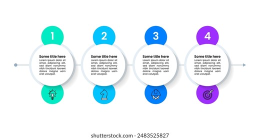 Infographic template with icons and 4 options or steps. Connected circles. Can be used for workflow layout, diagram, banner, webdesign. Vector illustration