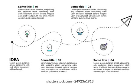 Infografische Vorlage mit Symbolen und 4 Optionen oder Schritten. Verknüpfte Quadrate. Kann für Workflow-Layout, Diagramm, Banner, Webdesign verwendet werden. Vektorillustration