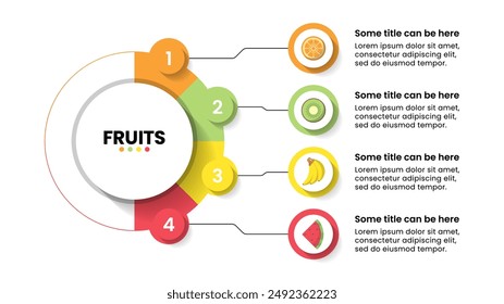 Infographic template with icons and 4 options or steps. Fruits. Can be used for workflow layout, diagram, banner, webdesign. Vector illustration