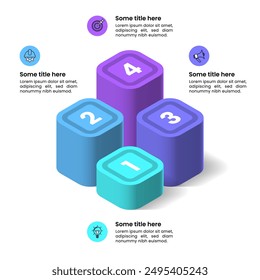 Infographic template with icons and 4 options or steps. Isometric columns. Can be used for workflow layout, diagram, banner, webdesign. Vector illustration