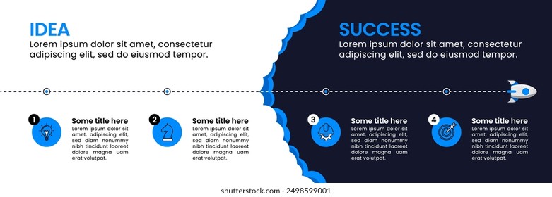 Infographic template with icons and 4 options or steps. Horizontal line. Can be used for workflow layout, diagram, banner, webdesign. Vector illustration