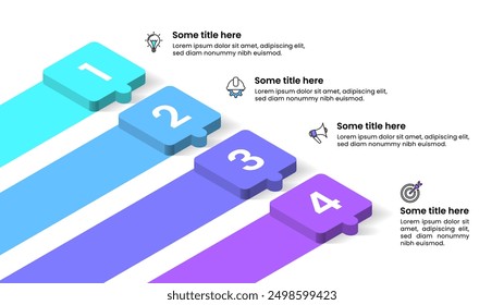 Infographic template with icons and 4 options or steps. Isometric puzzle. Can be used for workflow layout, diagram, banner, webdesign. Vector illustration