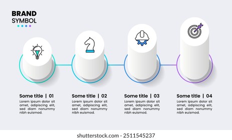 Modelo de infográfico com ícones e 4 opções ou etapas. Colunas. Pode ser usado para layout de fluxo de trabalho, banner, diagrama, webdesign. Ilustração vetorial