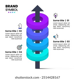 Infographic template with icons and 4 options or steps. Arrow. Can be used for workflow layout, diagram, banner, webdesign. Vector illustration