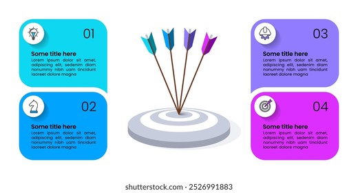 Infographic template with icons and 4 options or steps. Dartboard. Can be used for workflow layout, diagram, banner, webdesign. Vector illustration