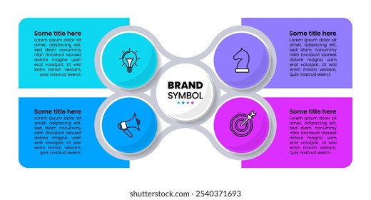 Infografik-Vorlage mit Symbolen und 4 Optionen oder Schritten. Kann für Workflow-Layout, Diagramm, Banner, Webdesign verwendet werden. Vektorgrafik