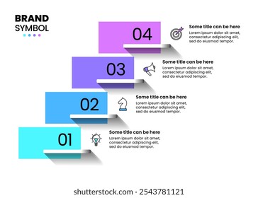 Infografik-Vorlage mit Symbolen und 4 Optionen oder Schritten. Treppe. Kann für Workflow-Layout, Diagramm, Banner, Webdesign verwendet werden. Vektorgrafik