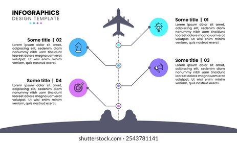 Infographic template with icons and 4 options or steps. Plane. Can be used for workflow layout, diagram, banner, webdesign. Vector illustration