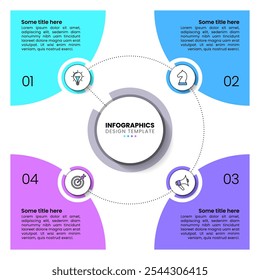 Infographic template with icons and 4 options or steps. Circle. Can be used for workflow layout, diagram, banner, webdesign. Vector illustration