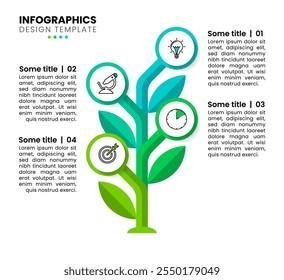 Plantilla de infografía con iconos y 4 opciones o pasos. Planta Abstractas. Se puede utilizar para el diseño del flujo de trabajo, diagrama, Anuncio, diseño web. Ilustración vectorial