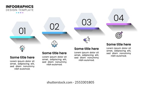 Infographic template with icons and 4 options or steps. Staircase. Can be used for workflow layout, diagram, banner, webdesign. Vector illustration