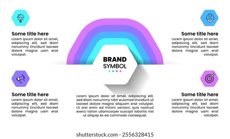 Infographic template with icons and 4 options or steps. Hexagon. Can be used for workflow layout, diagram, banner, webdesign. Vector illustration