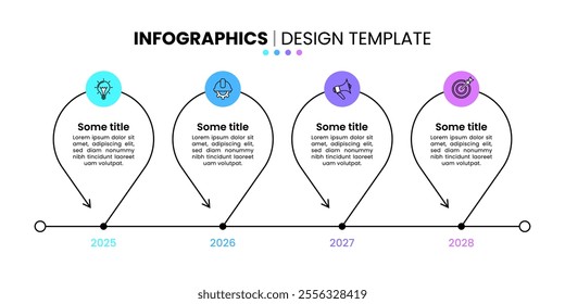 Infographic template with icons and 4 options or steps. Pointers on line. Can be used for workflow layout, diagram, banner, webdesign. Vector illustration