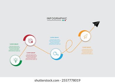 Infographic template with icons and 4 options or steps. Standing circles. Can be used for workflow layout, diagram, banner, web design. Vector illustration