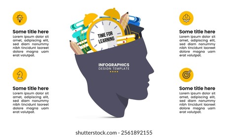 Infographic template with icons and 4 options or steps. Education concept. Can be used for workflow layout, diagram, banner, webdesign. Vector illustration