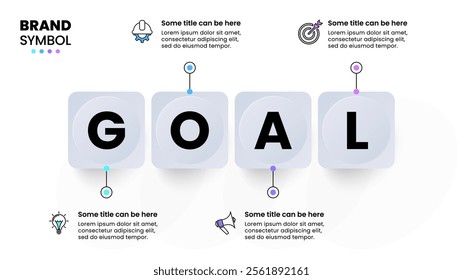 Infographic template with icons and 4 options or steps. Goal. Can be used for workflow layout, diagram, banner, webdesign. Vector illustration