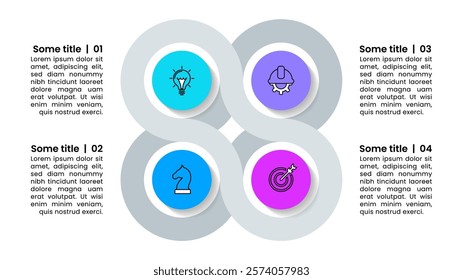 Infographic template with icons and 4 options or steps. Connected circles. Can be used for workflow layout, diagram, banner, webdesign. Vector illustration