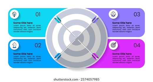 Infographic template with icons and 4 options or steps. Dartboard. Can be used for workflow layout, diagram, banner, webdesign. Vector illustration
