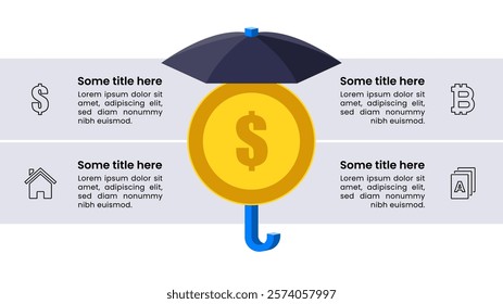 Infographic template with icons and 4 options or steps. Savings concept. Can be used for workflow layout, banner, diagram, webdesign. Vector illustration