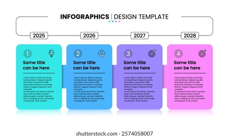 Infographic template with icons and 4 options or steps. Timeline. Can be used for workflow layout, diagram, banner, webdesign. Vector illustration